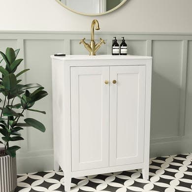 600mm White Freestanding Vanity Unit with Basin - Kinsley