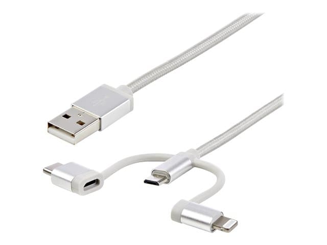 STARTECH.COM - StarTech USB Multi Charging Cable - 3.3 ft / 1m - Lightning / USB-C / Micro-USB - Braided - MFi Certified - USB 2.0 - 3 in 1 Charging (LTCUB1MGR) - USB cable - 1 m