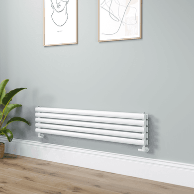 Sorrento Linea White Oval Designer Radiator 295x1400mm Double Panel 2509 BTU - Horizontal Bars