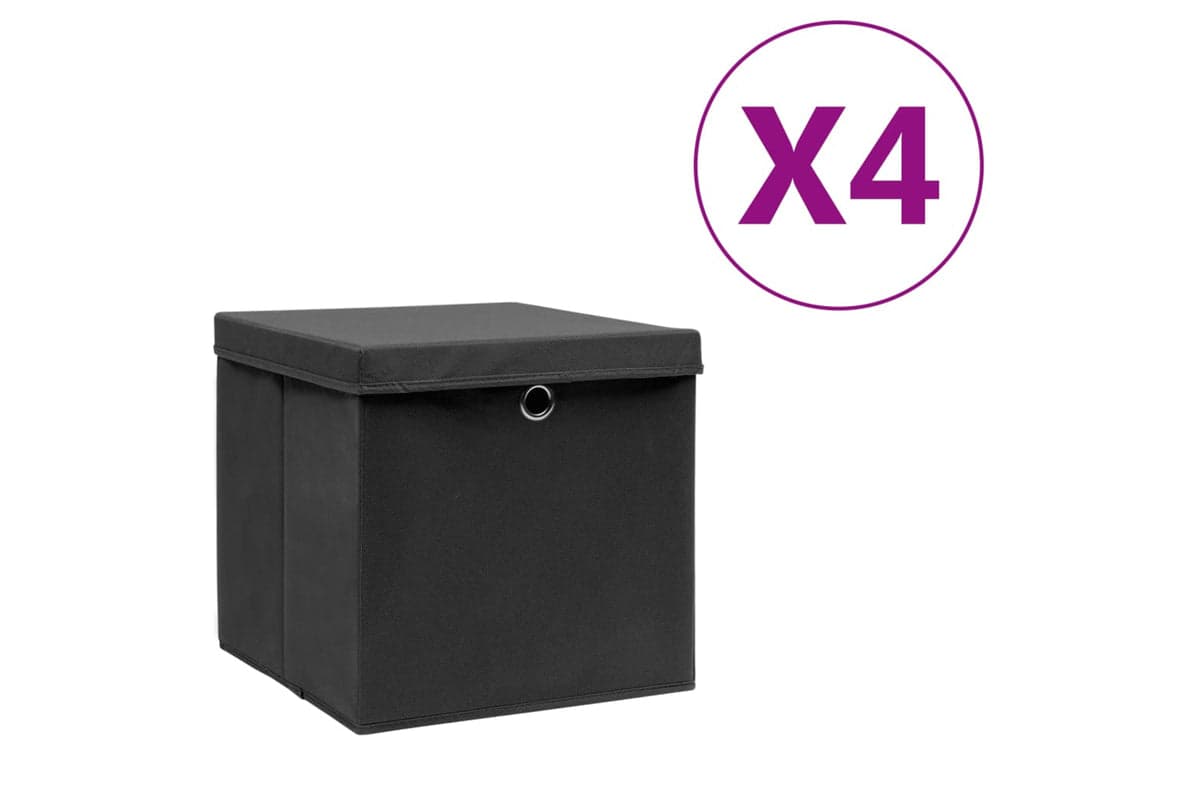 vidaXL 325188 Storage Boxes With Covers 4 Pcs 28x28x28cm Black