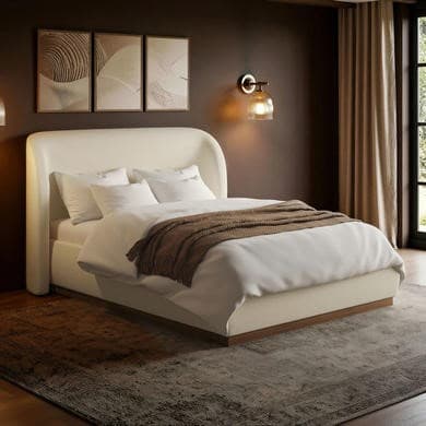Cream Upholstered Ottoman Bed with Curved Headboard - Adelyn