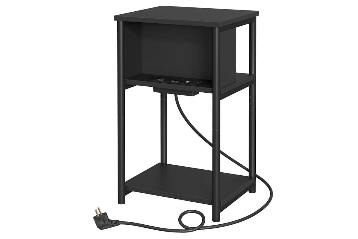 Vasagle End Table | Side Table With Power Strip | Steel And Chipboard | 30 X 34 X 58 Cm