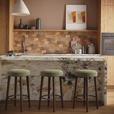 Set of 3 Sage Green Velvet Kitchen Counter Stools with Walnut Legs - Gatsby