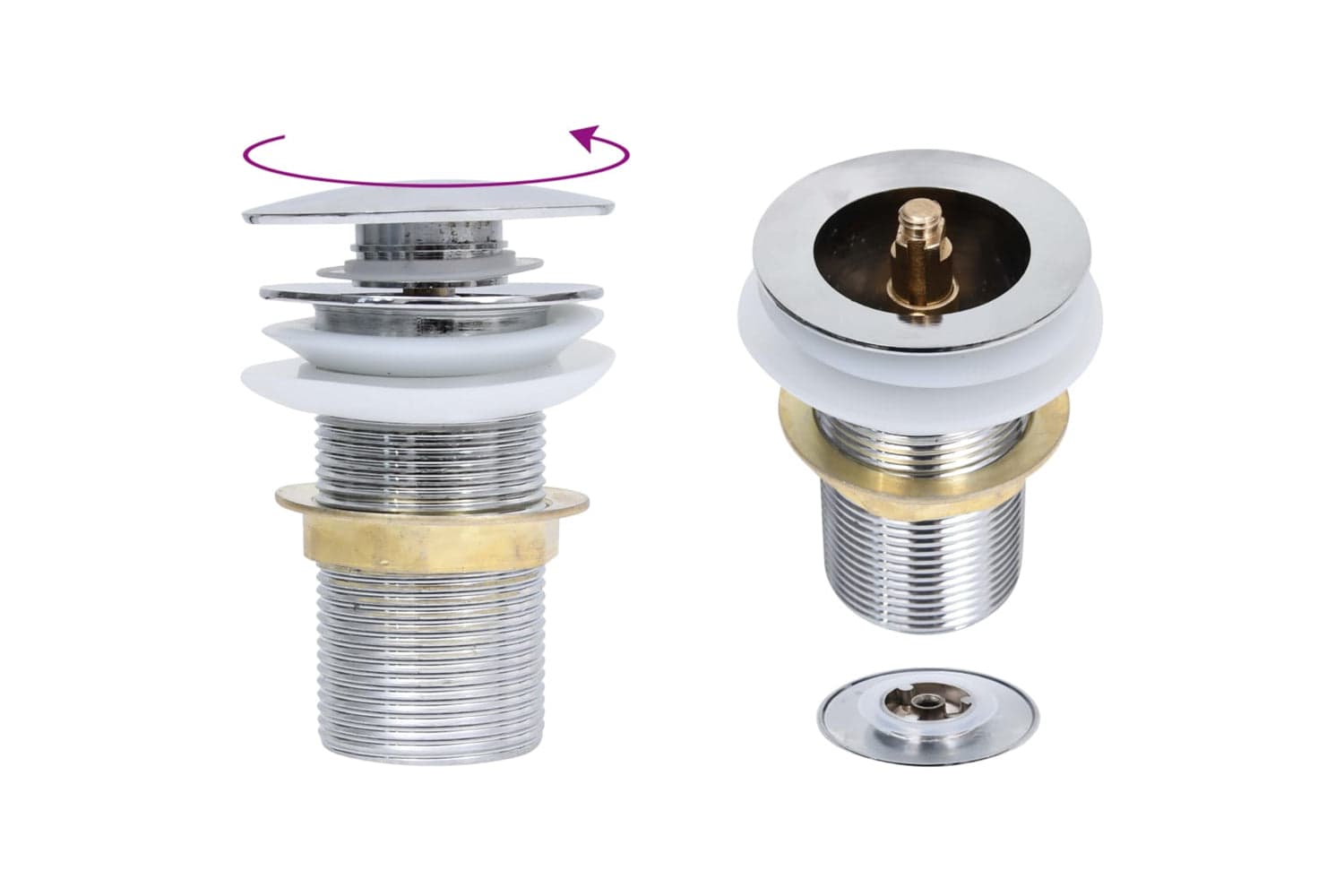 vidaXL 149060 Push Drain Without Overflow Function Chrome 6.4x6.4x9.1cm