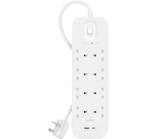 BELKIN SRB003af2M Surge Protected 8-Socket Extension Lead with USB - 2 m