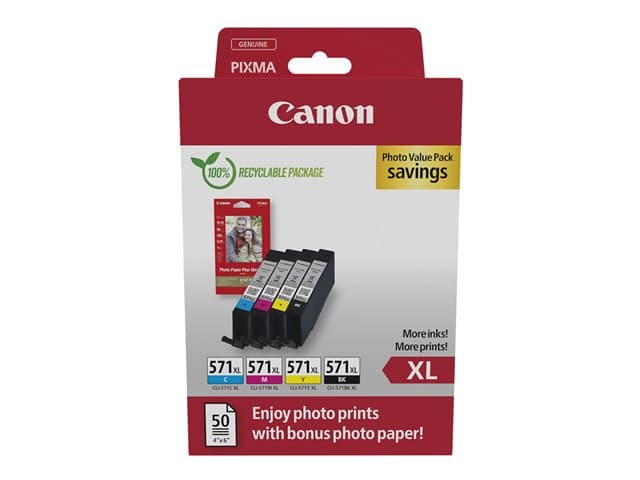 CANON - CLI-571 XL C/M/Y/BK Photo Value Pack - 4-pack - High Yield - black, yellow, cyan, magenta - original - ink tank / paper kit