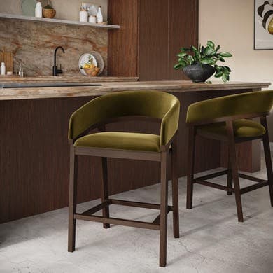Owen Walnut Curved Kitchen Stools with Backs