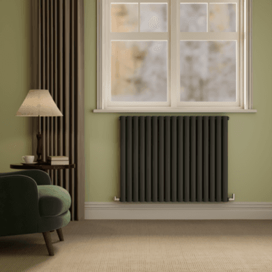 Sorrento Midnight Black Horizontal Oval Designer Radiator 800x1003mm Double Panel 5173 BTU