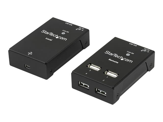 STARTECH.COM - Startech 4-Port USB 2.0 Extender - 165ft (50m) USB Over Cat5/Cat6 Extender - Compact USB 2.0 Over Ethernet Extender (USB2004EXTV) - USB extender - USB 2.0