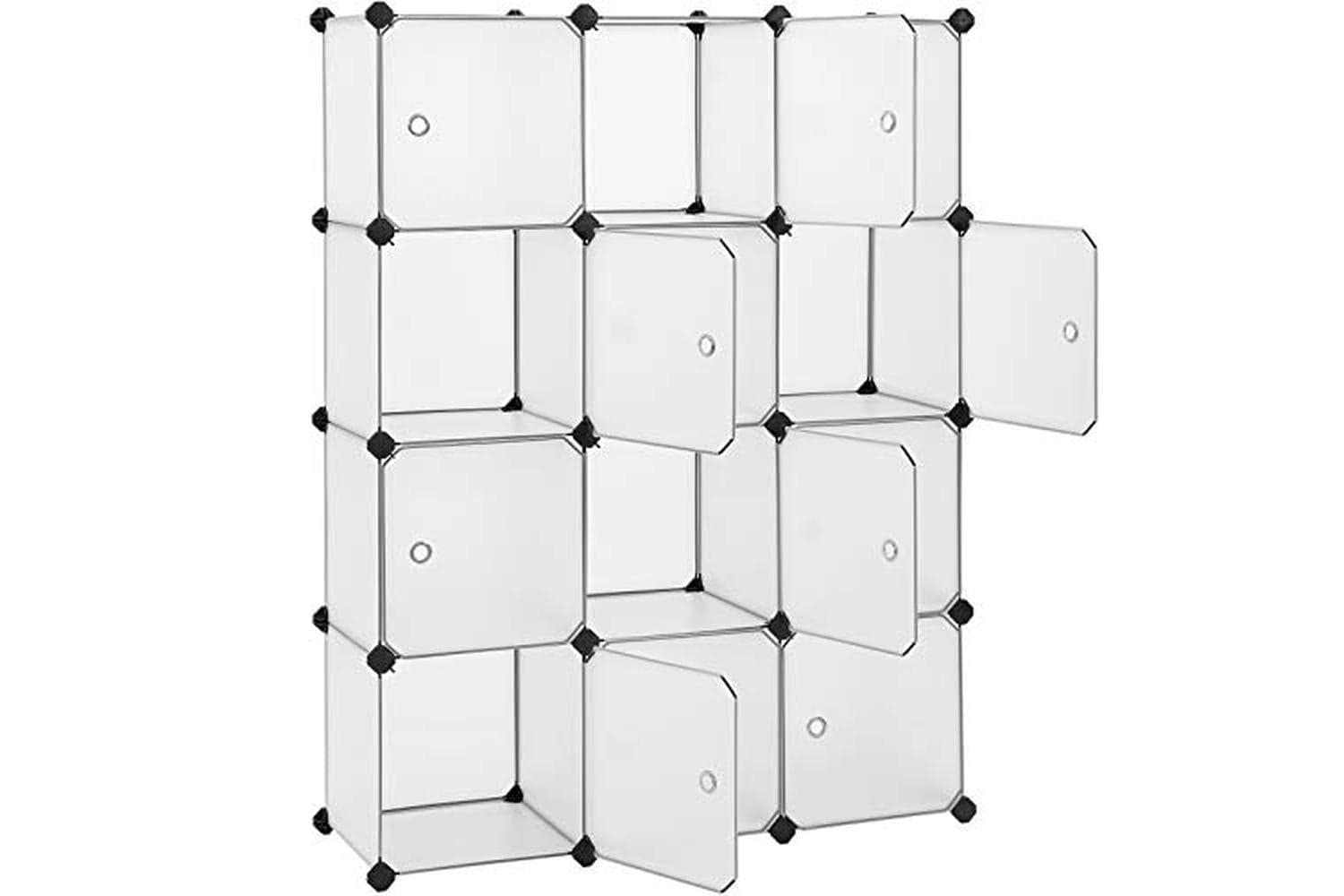 Songmics 12-cube Storage Organiser | Plastic Cabinet With Doors | White | 93 X 31 X 123 Cm