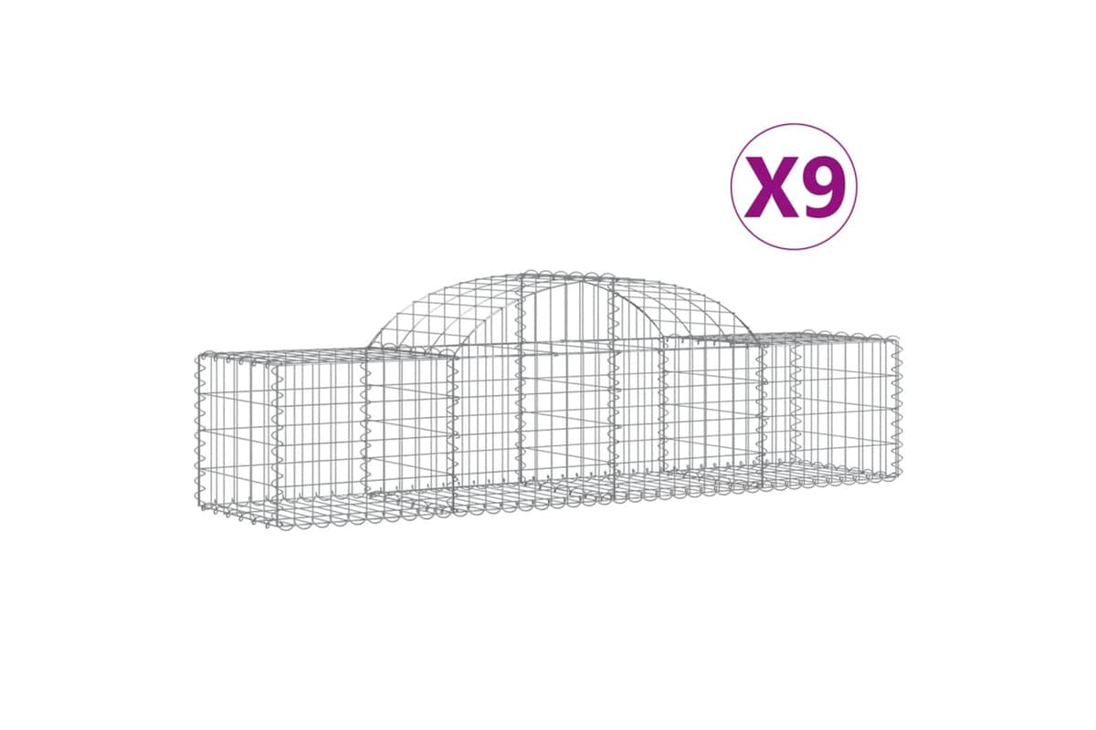 vidaXL 3146264 Arched Gabion Baskets 9 Pcs 200x50x40/60cm Galvanised Iron