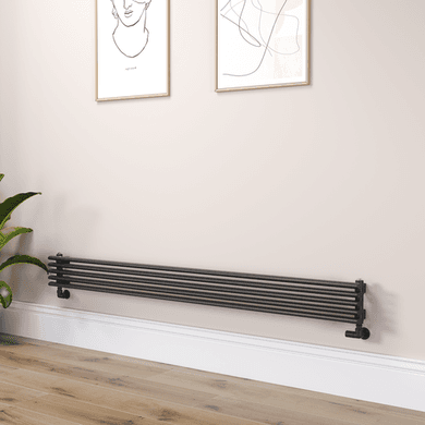 Ventura Linea Midnight Black Oval Unique Designer Radiator 175x1800mm Single Panel 1754 BTU - Horizontal Bars