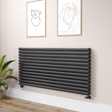 Sorrento Linea Midnight Black Oval Designer Radiator 767x1600mm Double Panel 7379 BTU - Horizontal Bars
