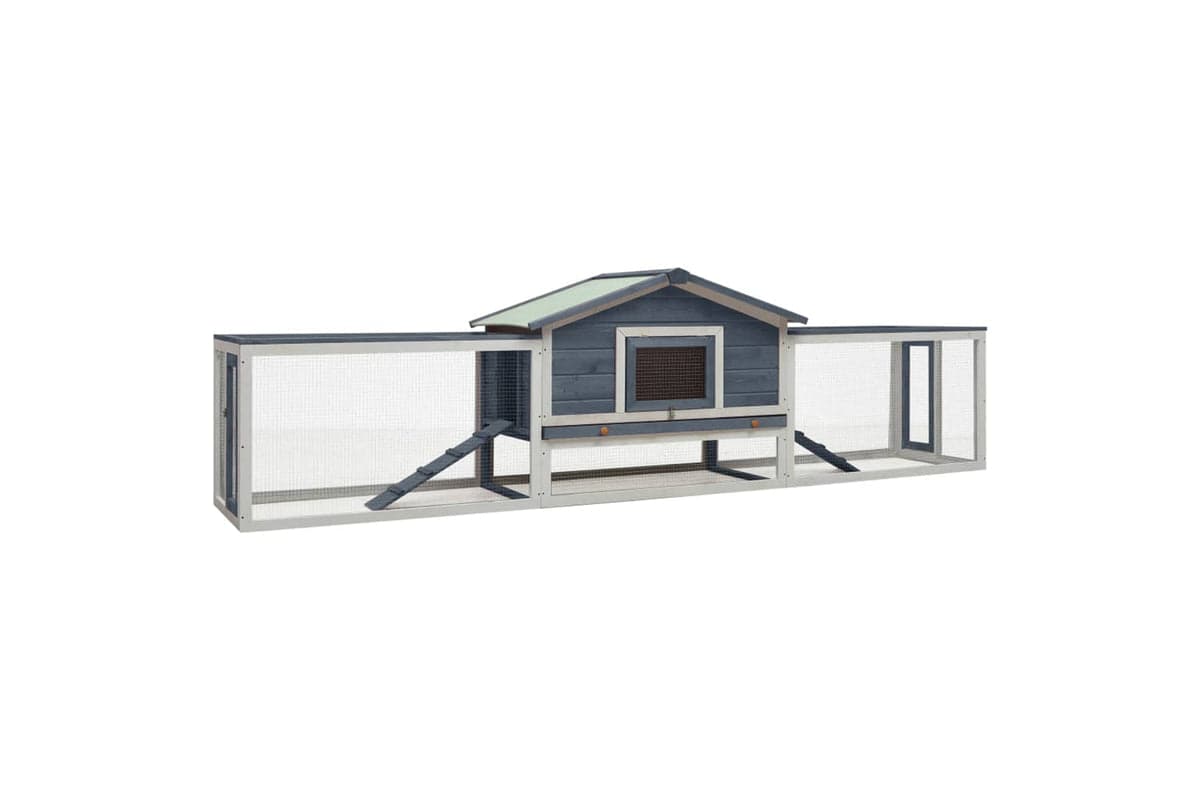 vidaXL 170858 Rabbit Hutch Grey 310x70x87cm Solid Pine & Fir Wood