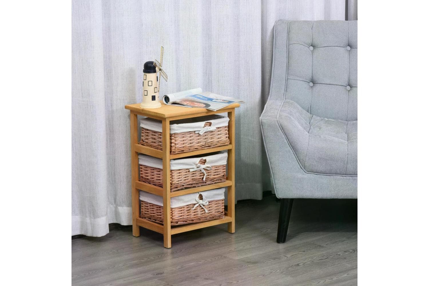 Homcom Wicker 3-Tier Storage Basket Shelf | Brown