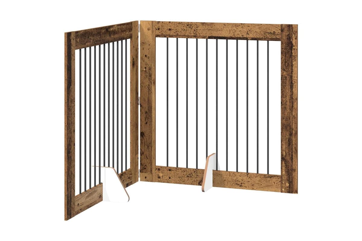 Vidaxl Foldable Dog Gate With Stands 2 Pcs Old Wood 2005 Cm