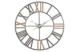 Metal & Wood Round Wall Clock | Grey/Copper | 120 cm