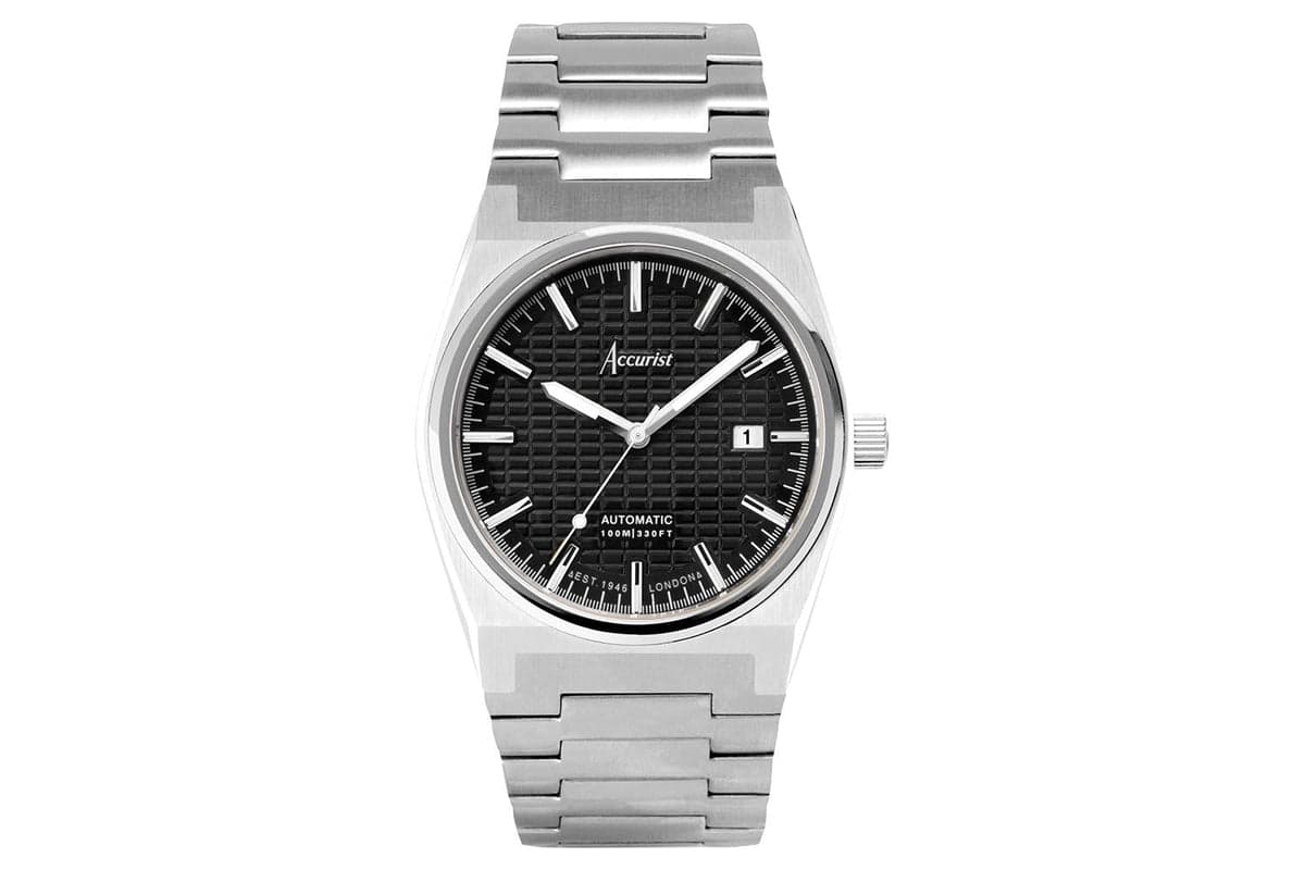 Accurist Origin Automatic Men's Watch | Silver Stainless Steel Case & Bracelet With Black Dial | 41mm
