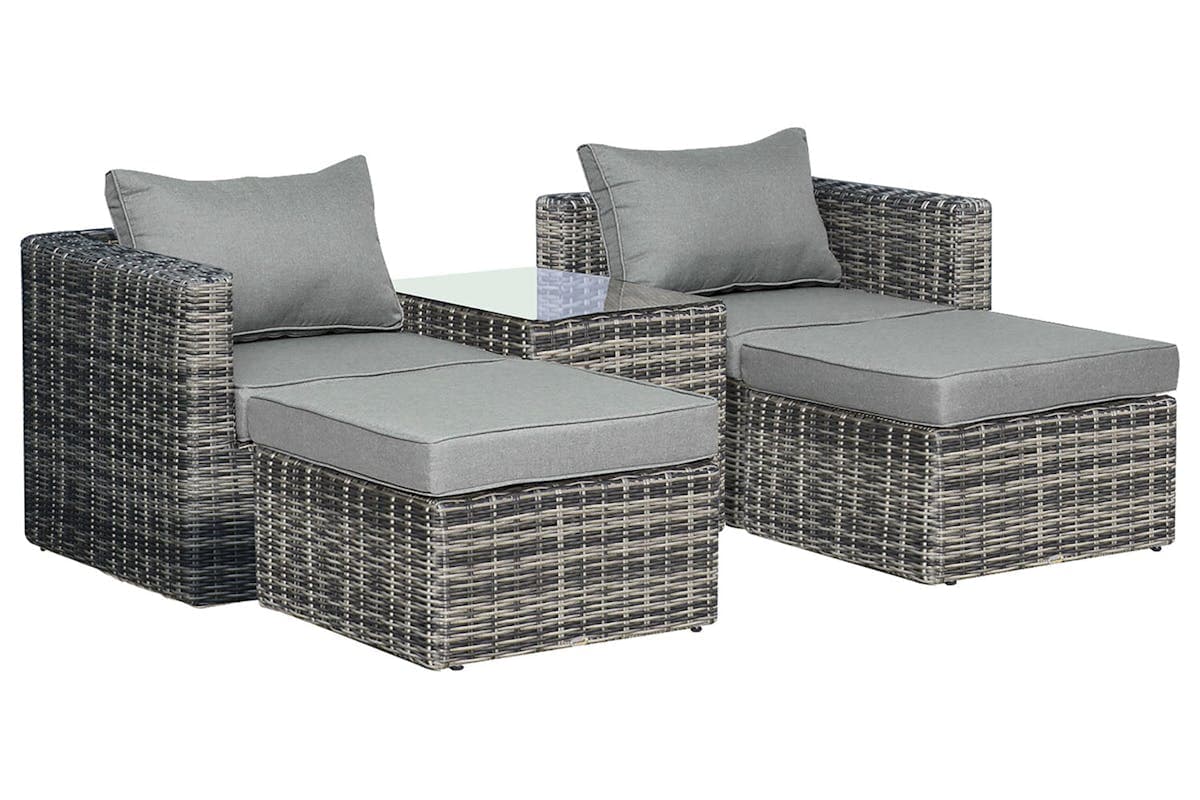 Outsunny Rattan Garden Sofa Set with Glass Top Table | 5 Pieces | Grey