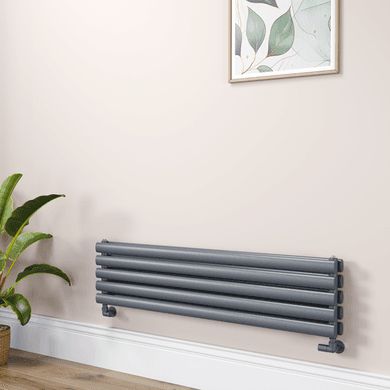 Sorrento Linea Dark Grey Anthracite Oval Designer Radiator 295x1200mm Double Panel 2177 BTU - Horizontal Bars