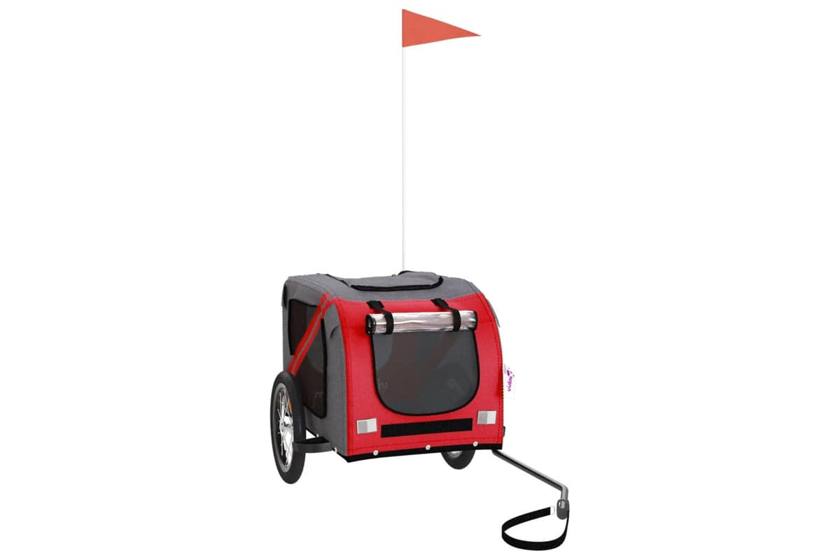 Vidaxl 93873 Pet Bike Trailer Red And Grey Oxford Fabric And Iron