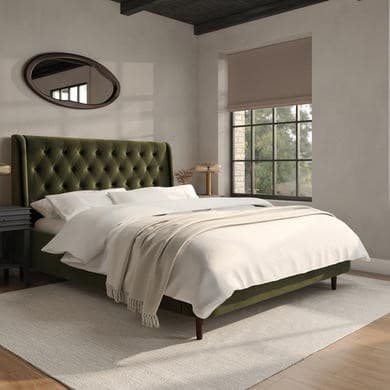 Olive green - Upholstered End-Lift Chesterfield Ottoman Storage Bed with Legs - Amara