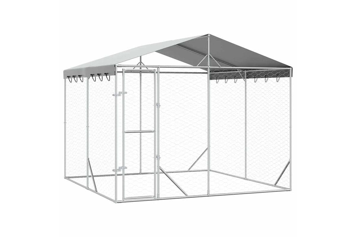 Vidaxl 3190486 Outdoor Dog Kennel With Roof Silver 3x3x2.5 M Galvanised Steel