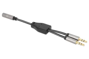 Manhattan Stereo Audio Aux Y-Splitter with Headset Adapter Cable | Black & Silver