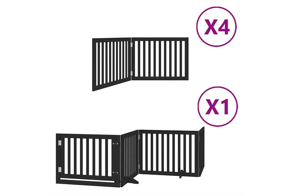 Vidaxl Dog Gate With Door Foldable 12 Panels Black 960 Cm Poplar Wood