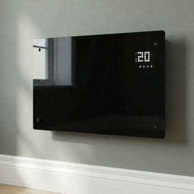 electriQ 2500W Smart Designer Glass Panel Convection Heater - Wall Mountable & Bathroom Safe - Black