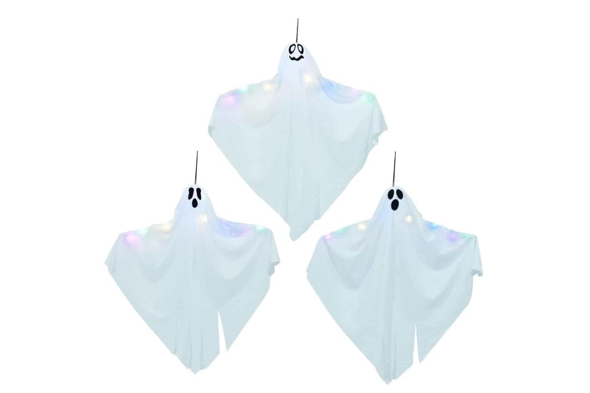 Vidaxl Halloween Hanging Ghost With 3 Leds 3 Pcs White Polyester