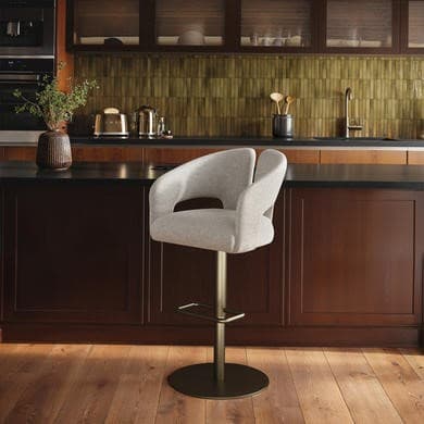Beige and Brass - Upholstered Adjustable Swivel Bar Stools with Brass Base - Azalea