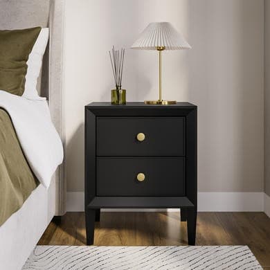 Black Wood 2-Drawer Bedside Table - Georgie