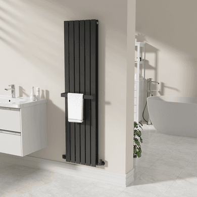 Black Designer Wall-Mounted Towel Holder for Steel & Electric Radiators - 420mm