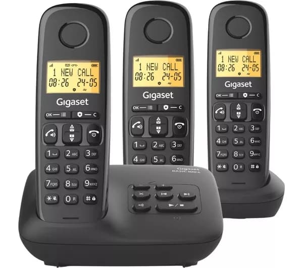 GIGASET Everyday 150A Cordless Phone - Triple Handsets, Black