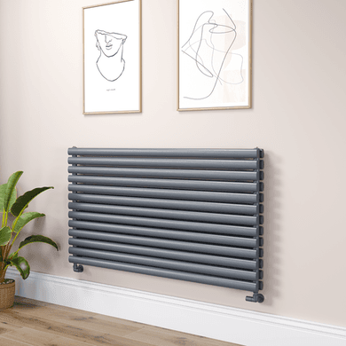 Sorrento Linea Dark Grey Anthracite Oval Designer Radiator 767x1400mm Double Panel 6519 BTU - Horizontal Bars