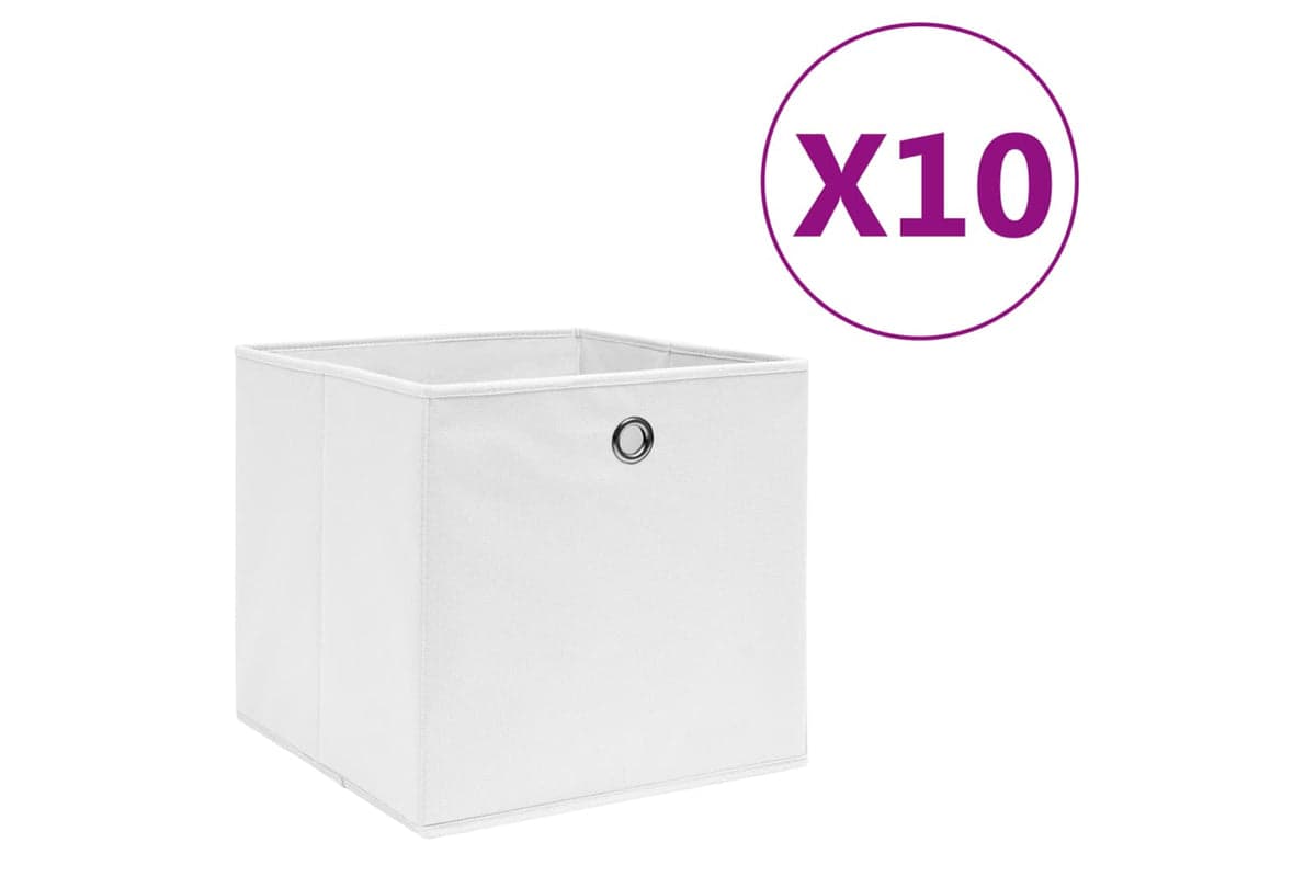 vidaXL 325209 Storage Boxes 10 Pcs Non-woven Fabric 28x28x28cm White