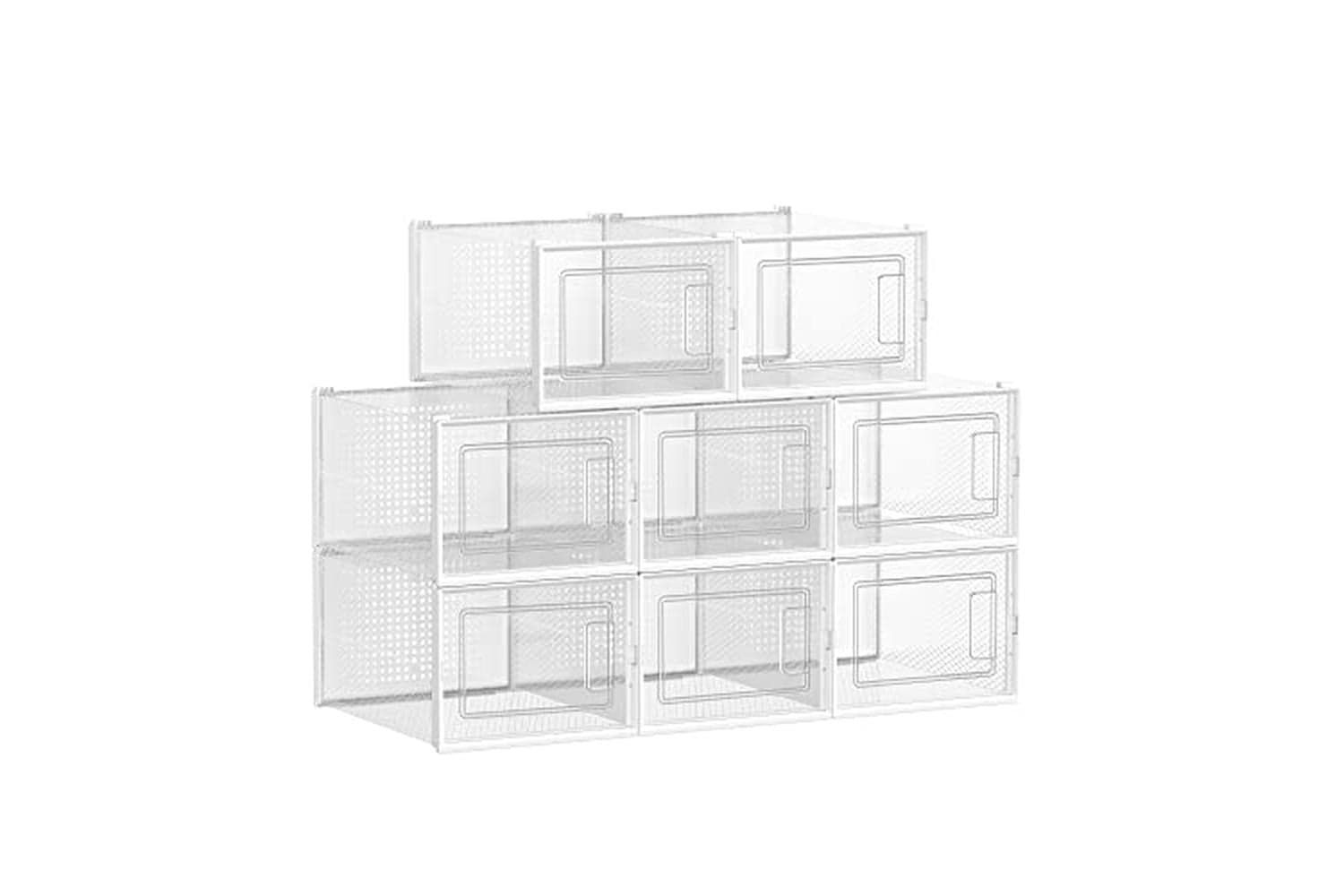 Songmics Shoe Boxes | Stackable Shoe Storage Organisers | Transparent White | Pack Of 8