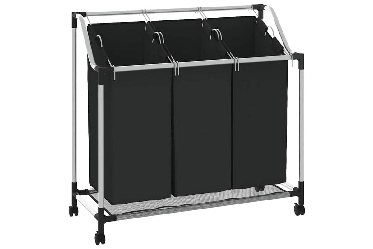 Vidaxl 282426 Laundry Sorter With 3 Bags Black Steel