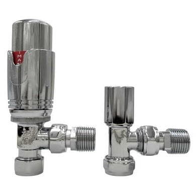 ALMOST PERFECT - Chrome Thermostatic Angled Radiator Valves- Better Bathrooms