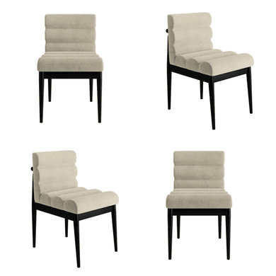 Set of 4 and Upholstered Mid Century Sculpted Dining Chairs with Wooden Legs - Freja