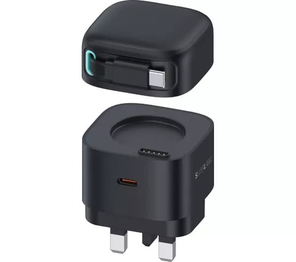 SILVERLABEL E71029024 2-in-1 35 W Dual USB Type-C & Type-A GaN Charger - Black, Retractable Cable