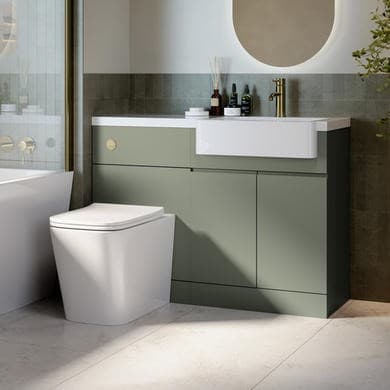 1100mm Green Right Hand Toilet and Sink Unit with Square Toilet and Brass Fittings - Bali