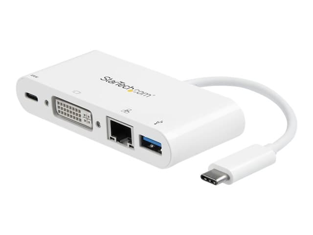 STARTECH.COM - StarTech USB C Multiport Adapter, USB-C to DVI-D (Digital) Video Adapter with 60W Power Delivery Passthrough Charging, GbE, USB-A, Portable USB Type-C/Thunderbolt 3 Mini Laptop Dock - Dock with Ethernet (DKT30CDVPD) - external video adapter - white