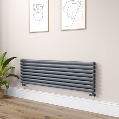 Sorrento Linea Dark Grey Anthracite Oval Designer Radiator 472x1600mm Double Panel 4539 BTU - Horizontal Bars