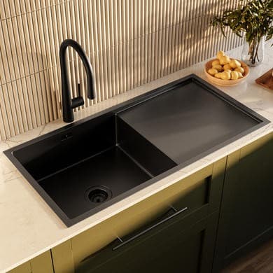 ALMOST PERFECT - Single Bowl Inset Black Stainless Steel Kitchen Sink with Reversible Drainer - Enza Tamara