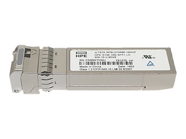 HPE - X130 - SFP+ transceiver module - 10GbE - 10GBASE-BiDi - LC single-mode - up to 10 km - for P/N: JH953AR, JL585A, JL585AR, JL587A, JL587AR, JL689A, JL689AR, JQ061AR, JQ074A, JQ074AR