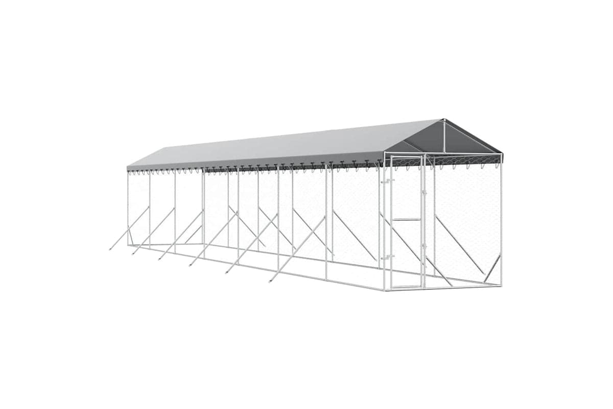 Vidaxl 3190485 Outdoor Dog Kennel With Roof Silver 2x14x2.5 M Galvanised Steel