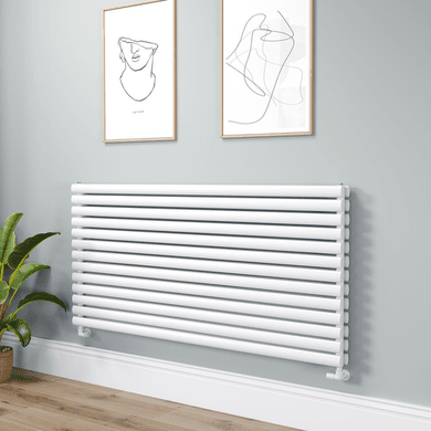 Sorrento Linea White Oval Designer Radiator 767x1600mm Double Panel 7379 BTU - Horizontal Bars