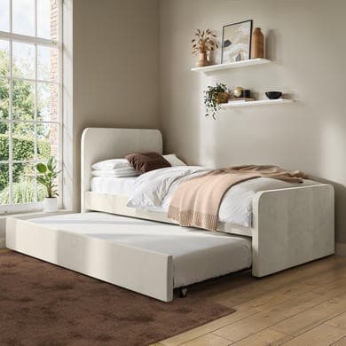 Cream - Velvet Single Guest Bed with Trundle - Layla
